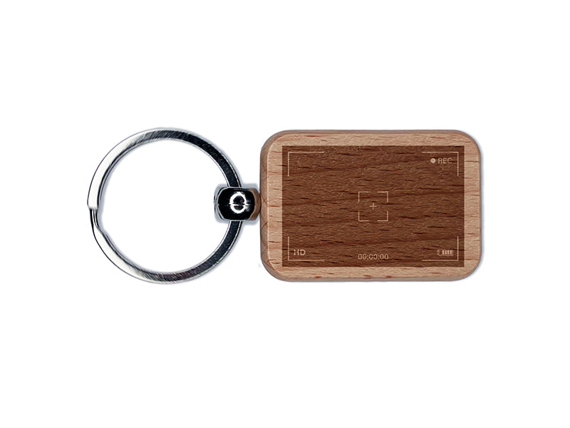 Camera Video Frame Engraved Wood Rectangle Keychain Tag Charm