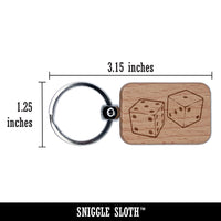 Pair of Gaming Dice Engraved Wood Rectangle Keychain Tag Charm