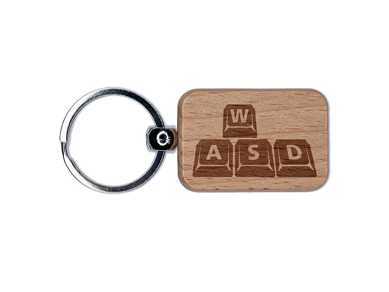 WASD Gamer Keyboard Movement Keys Video Games Engraved Wood Rectangle Keychain Tag Charm