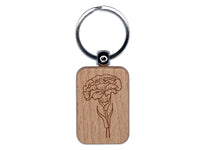 Carnation Flower Engraved Wood Rectangle Keychain Tag Charm