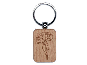 Carnation Flower Engraved Wood Rectangle Keychain Tag Charm