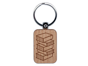 Book Tracker Stack of Books Engraved Wood Rectangle Keychain Tag Charm