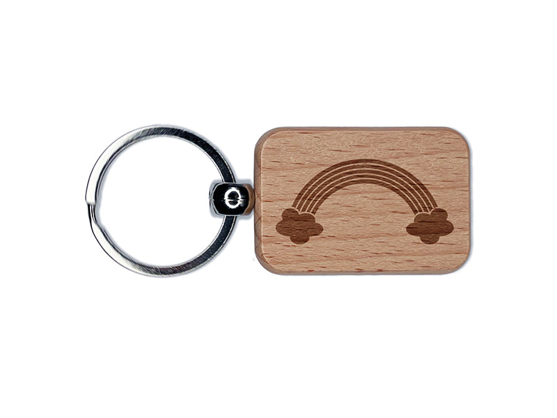 Traditional Rainbow Engraved Wood Rectangle Keychain Tag Charm