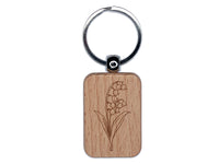 Hand Drawn Lily of the Valley Flower Engraved Wood Rectangle Keychain Tag Charm