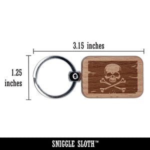 Skull and Crossbones Tattered Pirate Flag Jolly Roger Engraved Wood Rectangle Keychain Tag Charm