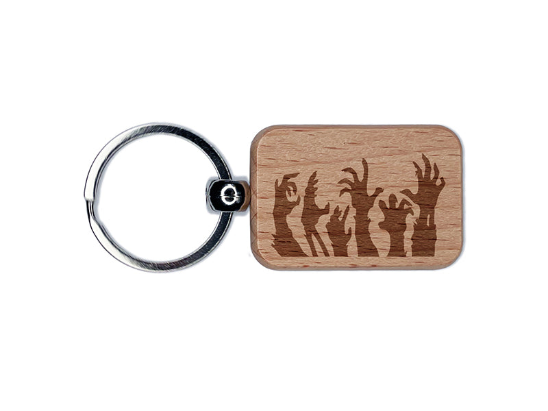Zombie Hands Monsters Halloween Engraved Wood Rectangle Keychain Tag Charm