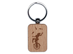 Circus Carnival Acrobat Juggling on Unicycle Engraved Wood Rectangle Keychain Tag Charm