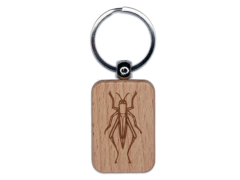 Grasshopper Bug Insect Locust Engraved Wood Rectangle Keychain Tag Charm