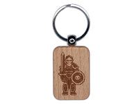 Pixel Knight Armor Warrior Fighter Dungeons Dragons Engraved Wood Rectangle Keychain Tag Charm