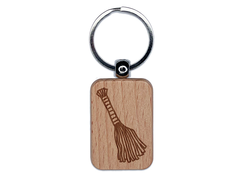 Broom Stick Krampus Witch Halloween Christmas Engraved Wood Rectangle Keychain Tag Charm