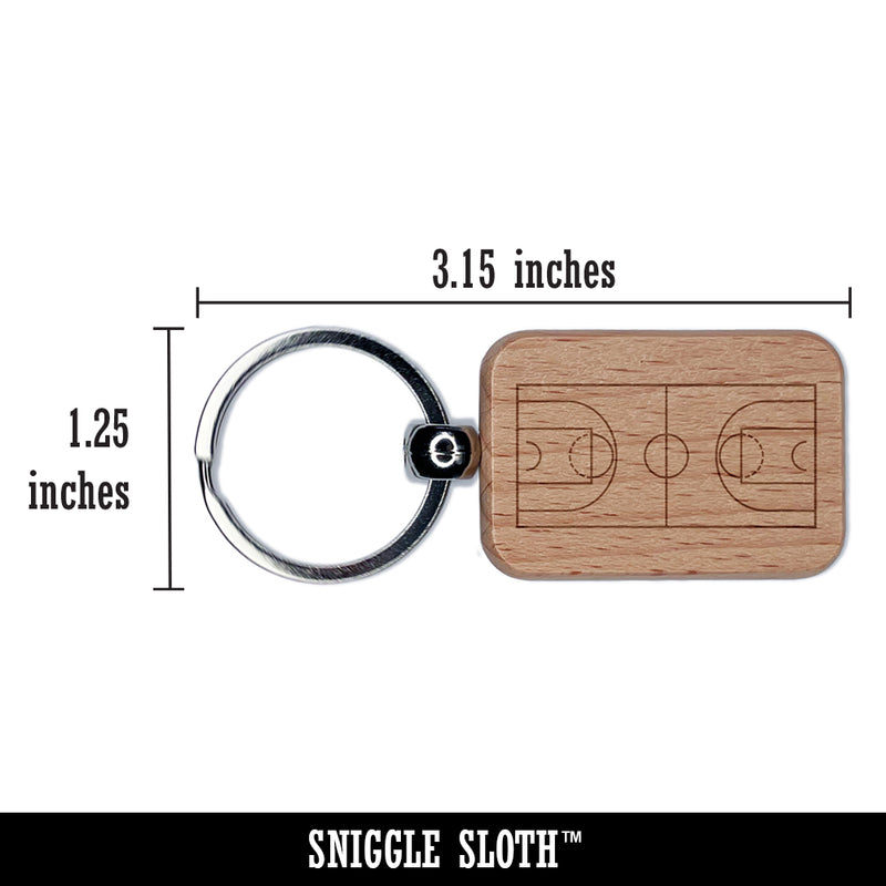 Basketball Court Aerial Top View Engraved Wood Rectangle Keychain Tag Charm