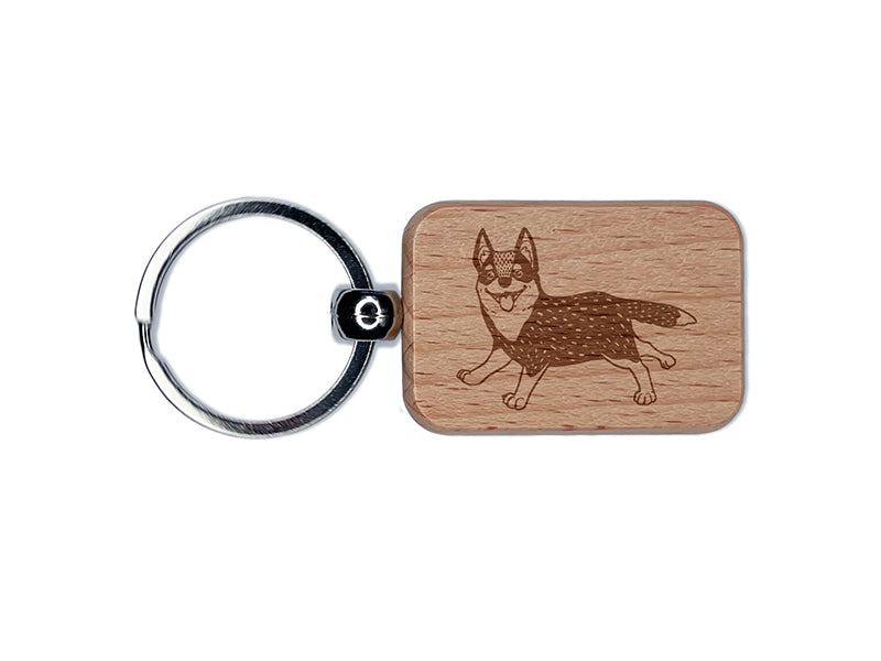 Cartoon Australian Cattle Dog Engraved Wood Rectangle Keychain Tag Charm