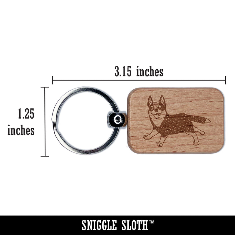 Cartoon Australian Cattle Dog Engraved Wood Rectangle Keychain Tag Charm