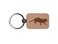 Cat on the Move Running Engraved Wood Rectangle Keychain Tag Charm
