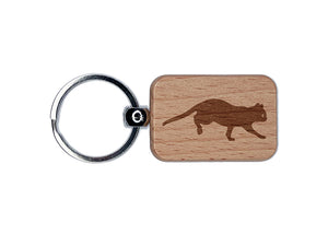 Cat on the Move Running Engraved Wood Rectangle Keychain Tag Charm