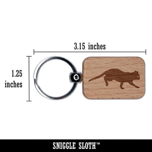 Cat on the Move Running Engraved Wood Rectangle Keychain Tag Charm