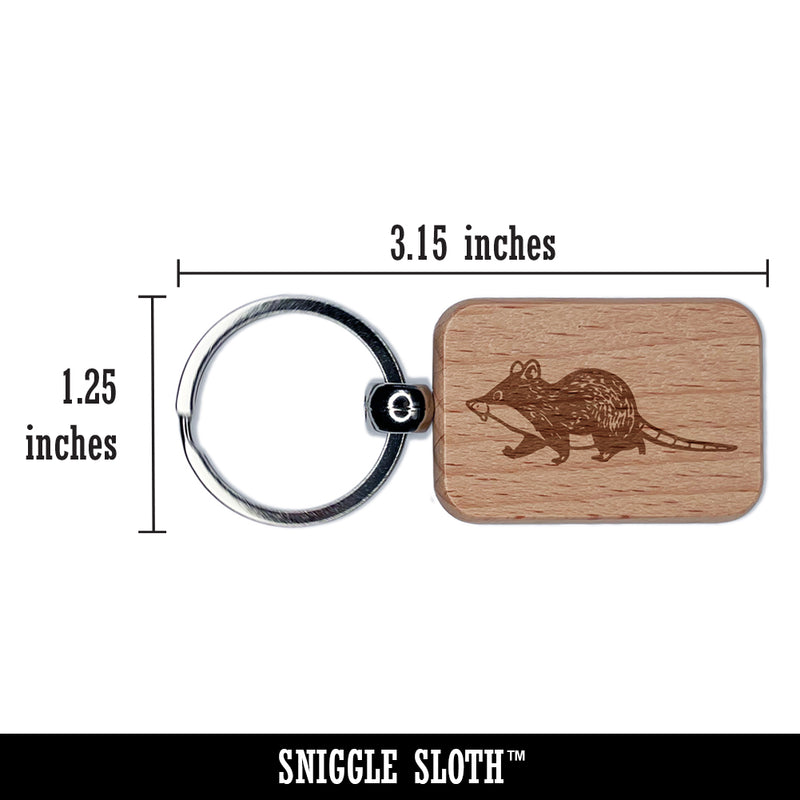 Cute Chubby Rat Walking Engraved Wood Rectangle Keychain Tag Charm