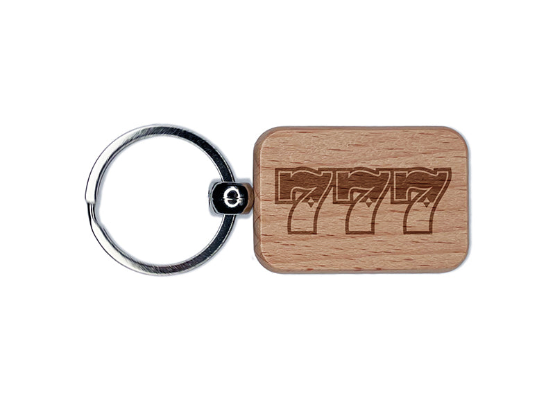 Lucky Sevens 7 Slot Machine Engraved Wood Rectangle Keychain Tag Charm