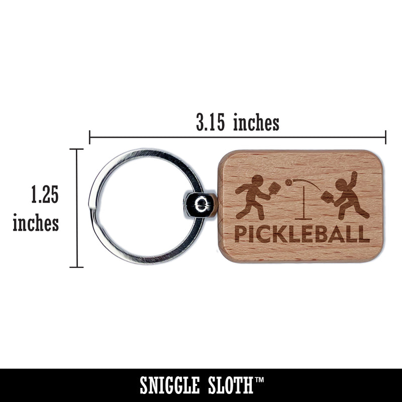 Pickleball Players Volley Sport Engraved Wood Rectangle Keychain Tag Charm