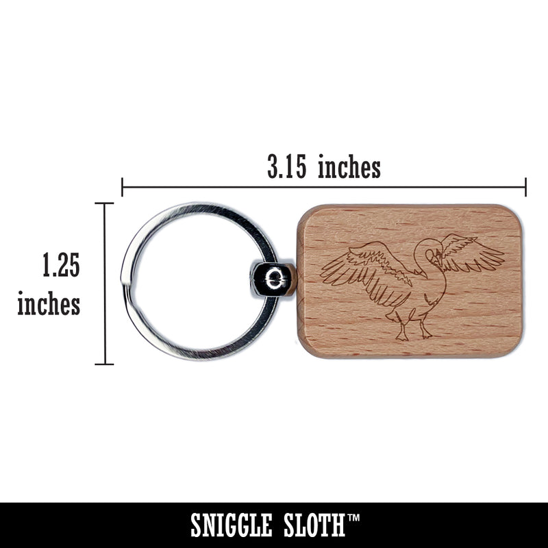 Swan Artsy Contour Line Engraved Wood Rectangle Keychain Tag Charm