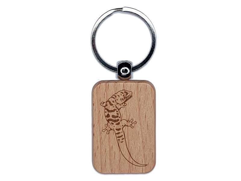 Adorable Giant Day Gecko Lizard Engraved Wood Rectangle Keychain Tag Charm