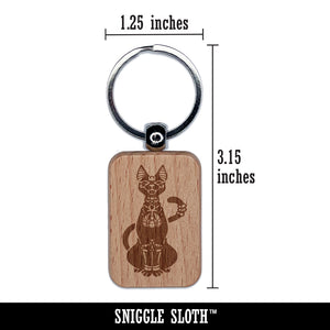 Bastet Feline Egyptian Cat Goddess Engraved Wood Rectangle Keychain Tag Charm
