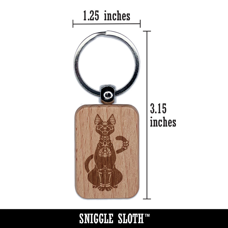 Bastet Feline Egyptian Cat Goddess Engraved Wood Rectangle Keychain Tag Charm