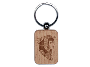 Cleopatra Egyptian Queen Bust Engraved Wood Rectangle Keychain Tag Charm