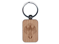 Cloaked Angel with Sword Engraved Wood Rectangle Keychain Tag Charm