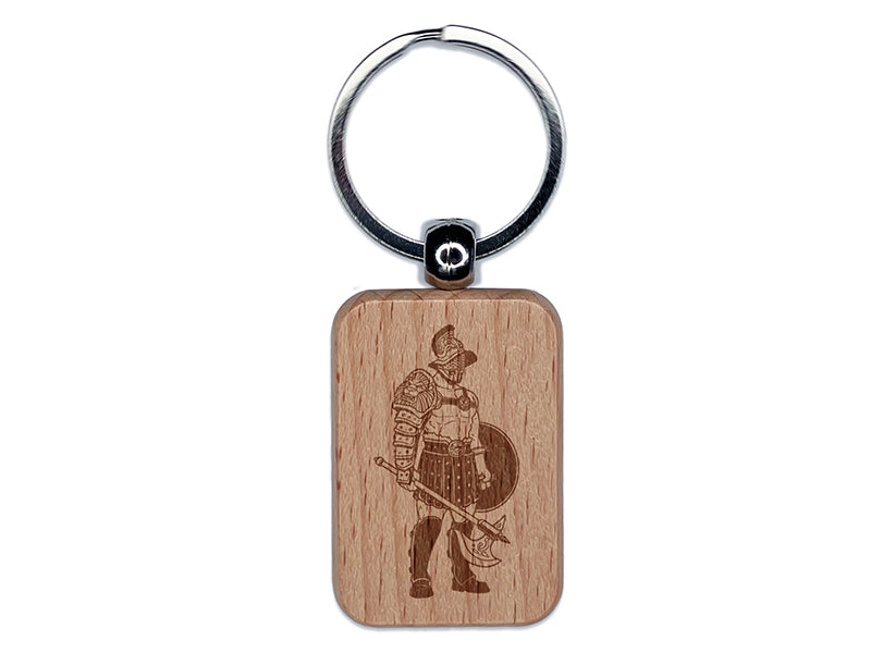 Colosseum Gladiator Warrior Fighter Engraved Wood Rectangle Keychain Tag Charm