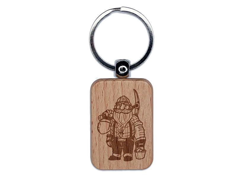 Dwarf Miner with Pickaxe Engraved Wood Rectangle Keychain Tag Charm