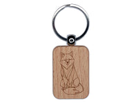Fox Artsy Contour Line Engraved Wood Rectangle Keychain Tag Charm