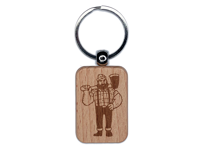 Lumberjack Man with Axe Engraved Wood Rectangle Keychain Tag Charm