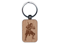 Ninja Warrior Shinobi Rogue Engraved Wood Rectangle Keychain Tag Charm