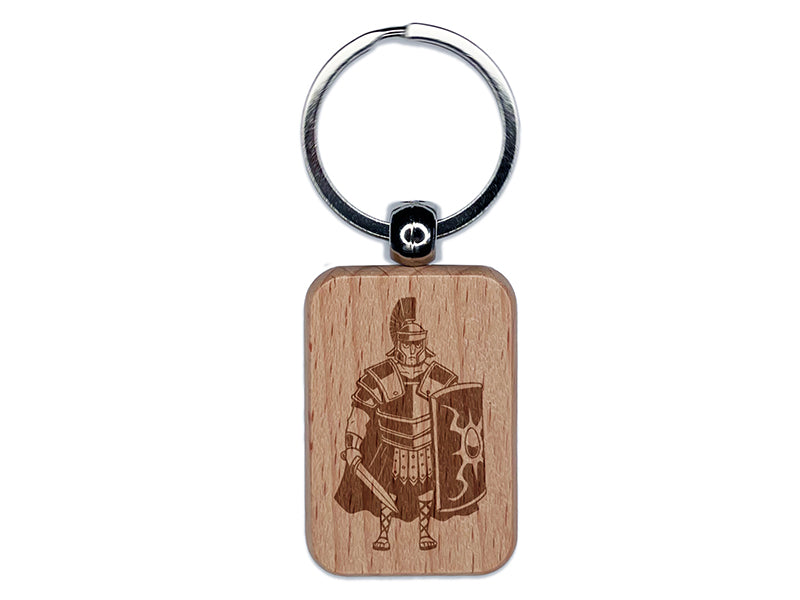 Roman Centurion Soldier Warrior Legion Engraved Wood Rectangle Keychain Tag Charm