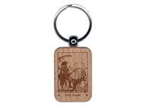 Tarot Death Card Major Arcana Engraved Wood Rectangle Keychain Tag Charm