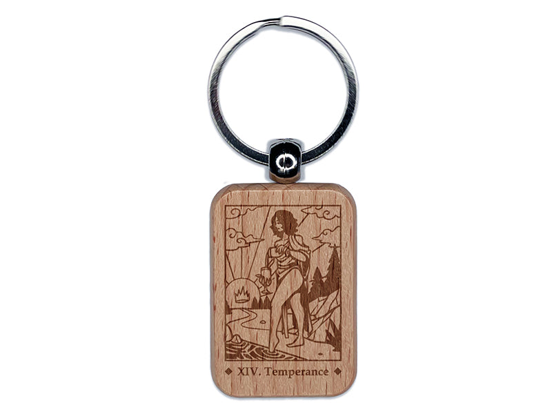 Tarot Temperance Card Major Arcana Engraved Wood Rectangle Keychain Tag Charm
