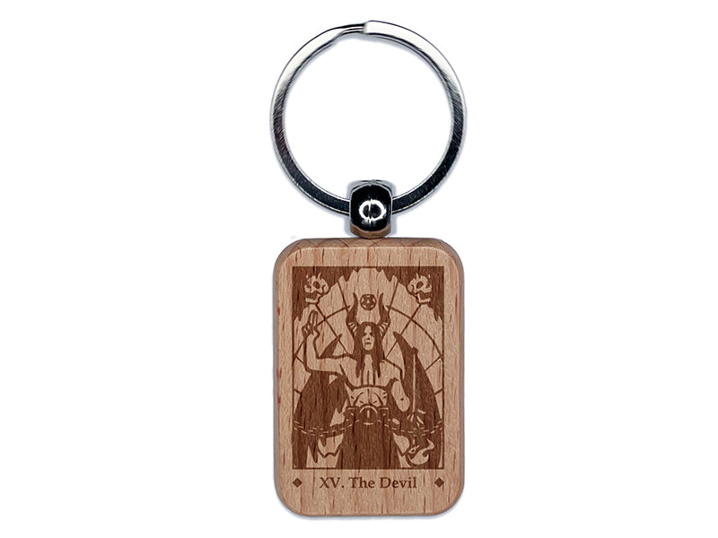 Tarot The Devil Card Major Arcana Engraved Wood Rectangle Keychain Tag Charm