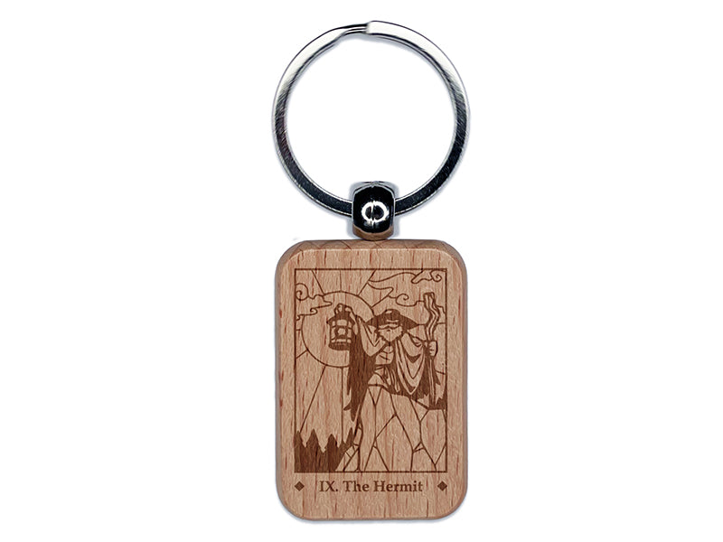 Tarot The Hermit Card Major Arcana Engraved Wood Rectangle Keychain Tag Charm