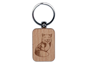 Weird Judgmental Tibetan Fox Engraved Wood Rectangle Keychain Tag Charm