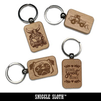 Romantic Leaping Fox with Flower in Mouth Engraved Wood Rectangle Keychain Tag Charm