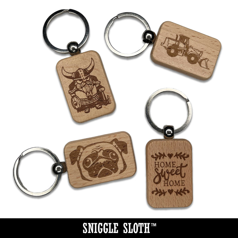 Sloth Reading on Book Stack Engraved Wood Rectangle Keychain Tag Charm