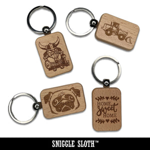 Mountain Bike Bicycle Cyclist Engraved Wood Rectangle Keychain Tag Charm