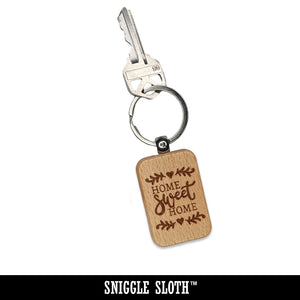 Home Sweet Home with Floral Hearts Engraved Wood Rectangle Keychain Tag Charm