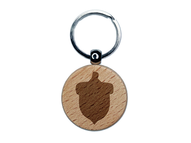 Acorn Solid Engraved Wood Round Keychain Tag Charm