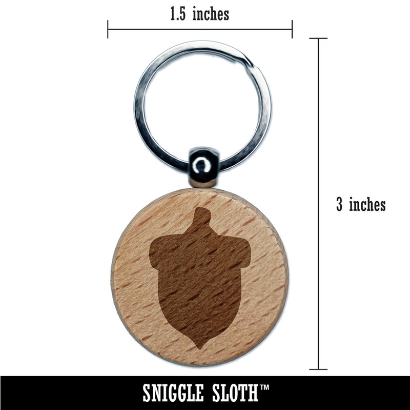 Acorn Solid Engraved Wood Round Keychain Tag Charm