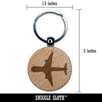 Airplane Solid Vacation Engraved Wood Round Keychain Tag Charm