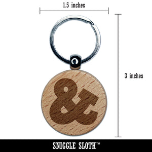 Ampersand Symbol And Engraved Wood Round Keychain Tag Charm