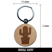 Cactus in Pot Solid Engraved Wood Round Keychain Tag Charm