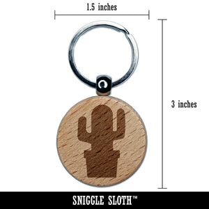 Cactus in Pot Solid Engraved Wood Round Keychain Tag Charm